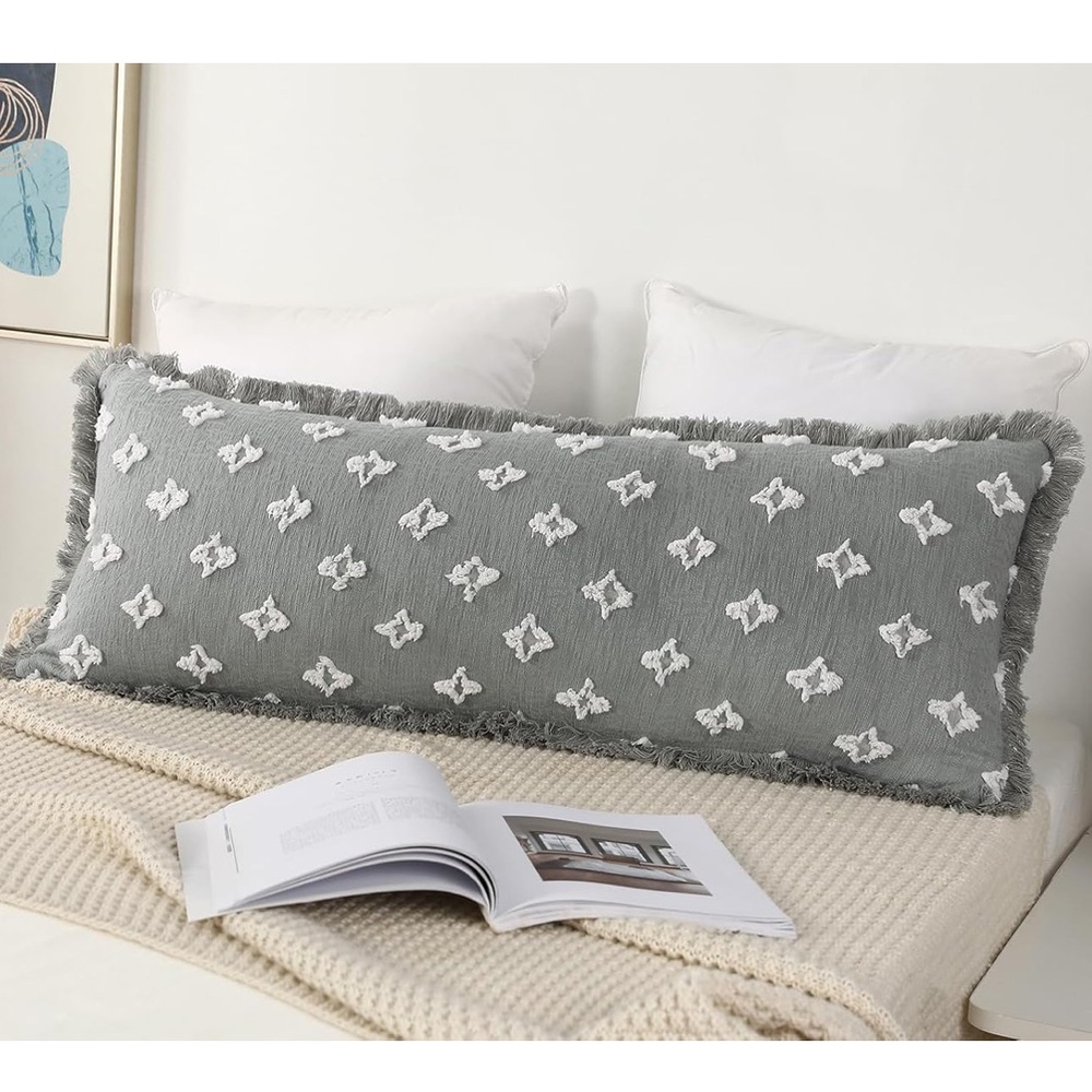 Lumbar Pillow 12x40 Blue Grey with Woven Nook Insert